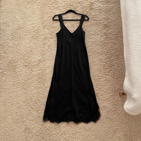 HELMUT LANG BLACK STRAPPY DRESS WITH LACE TRIM SIZE L - Picture 1 of 6